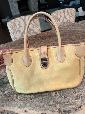 Dooney & Bourke Yellow Monogram Satchel with Cream Trim